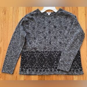 J.Jill Geometric Wool-Blend Sweater | Gray Black | Small